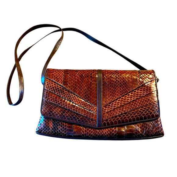 Neiman Marcus Handbags - Vintage Neiman Marcus Snakeskin Leather Envelope Bag in Brown